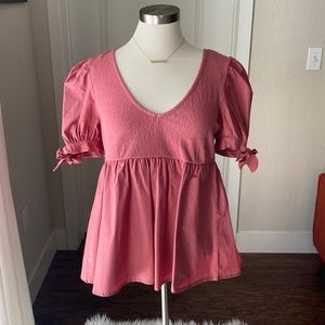 Francescas pink bow sleeve peplum blouse!